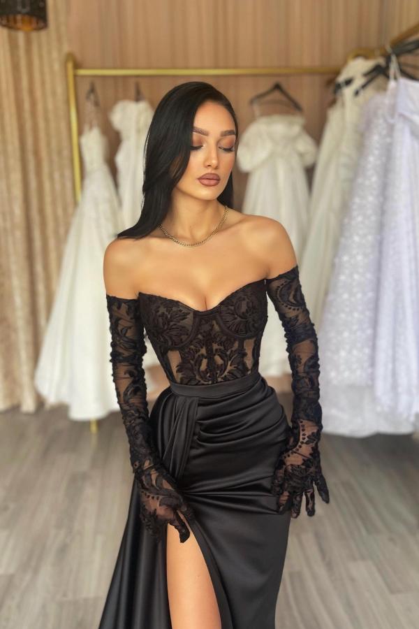 Lace Evening Dress Mermaid Split With Gloves