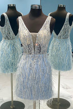 Beaded Sequins Tight Homecoming Dress with Feathers