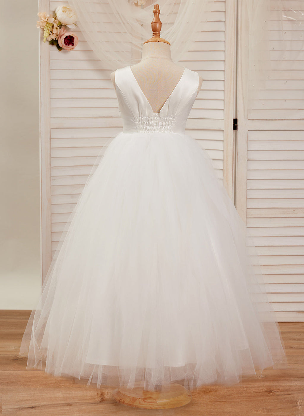 Vestido de gala/de princesa de satén y tul hasta los tobillos 