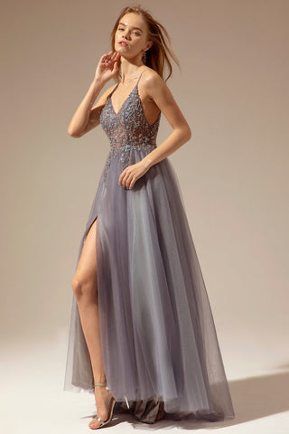 Spaghetti Straps Long Prom Dress With Slit