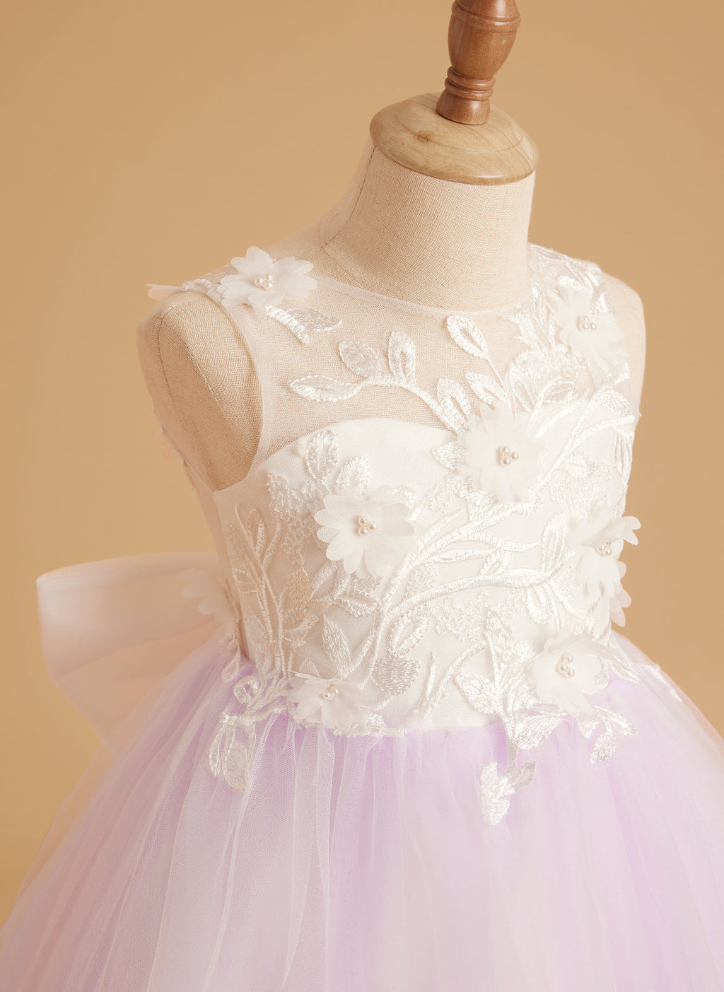 Vestido de niña de las flores sin mangas de encaje y tul con cuentas, estilo princesa de ensueño 