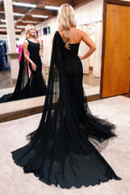 Robe de bal longue sirène asymétrique à appliques