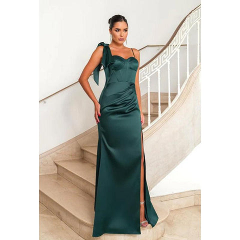 Vestido de fiesta formal sencillo e informal con tirantes cuadrados, abertura lateral