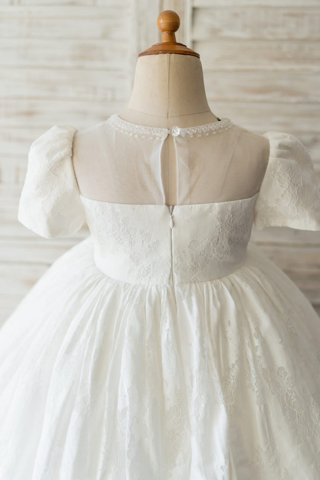 Vestido de niña de las flores de la Primera Comunión de encaje hasta la rodilla 