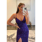 Sheath/Column Straps Sequined Split Backless Sleeveless Prom Dress