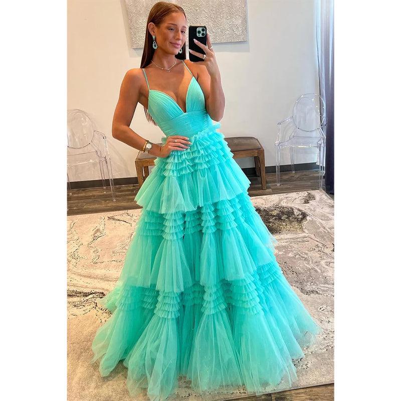 Robe de bal à paillettes, ligne A, col en V, bretelles spaghetti, robe de soirée 