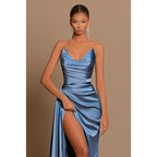 Robe de bal bustier plissée en satin sans manches