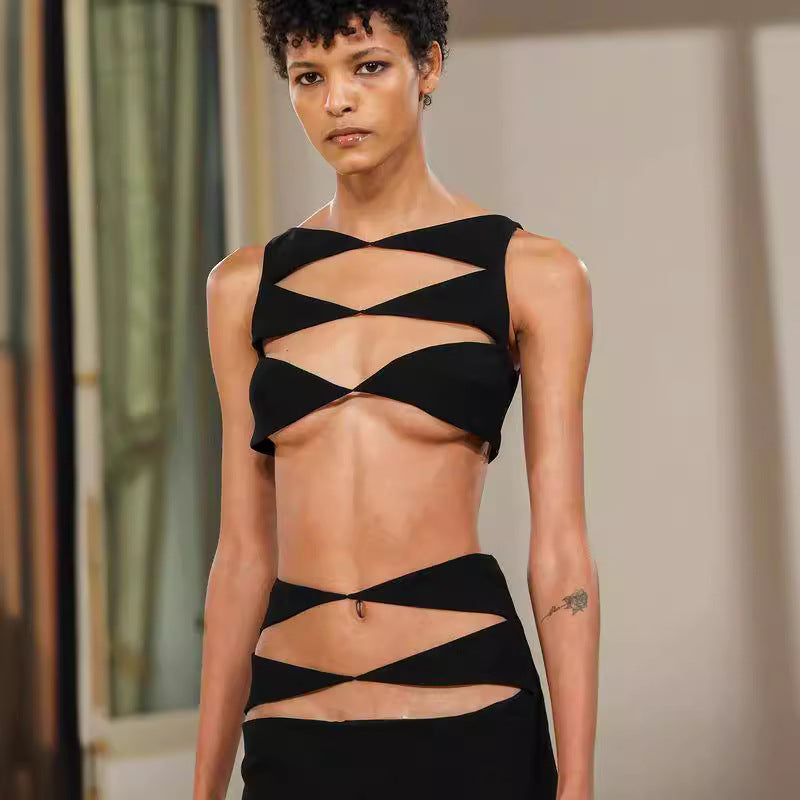Robe bandage chic deux pièces ajourée pour tapis rouge