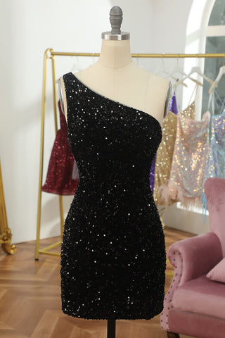 Robe de bal moulante à sequins asymétrique