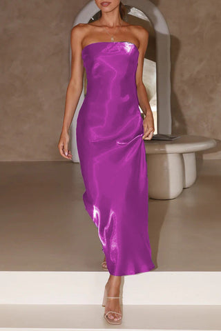 Robes de soirée bustier en soie unie et brillante, style célébrités (5 couleurs) 