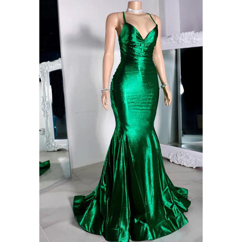 Vestido de fiesta sexy y atractivo de corte trompeta/sirena con tirantes cruzados, volantes y escote en V