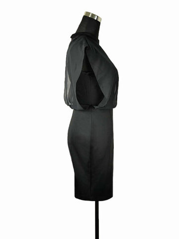 Vestidos de noche midi sueltos sin mangas de gasa calada transparente con abertura en la entrepierna, cremallera y cuello alto 