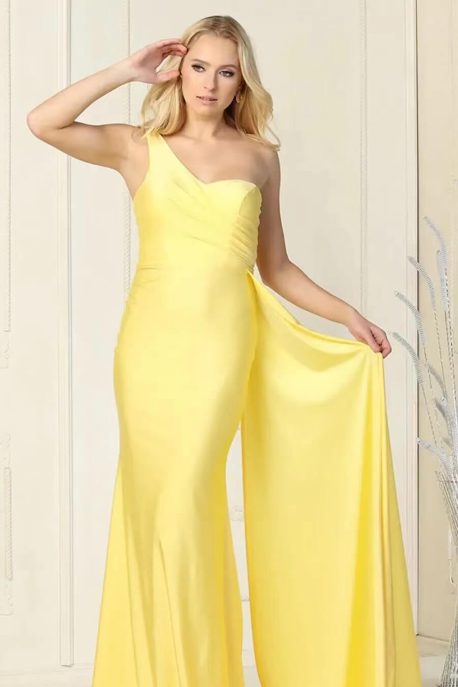 Robe de soirée sirène longue asymétrique à volants, élégante et élégante