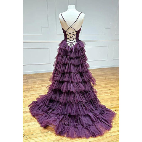 Robe de soirée trapèze sexy et tendance, décolleté en V, bretelles spaghetti fendues, dos nu