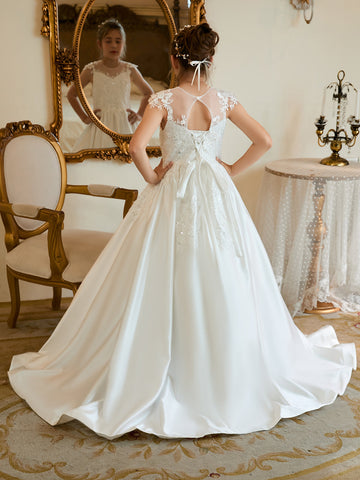 Robe de bal/robe de princesse en satin avec traîne pour la première communion, robe de demoiselle d'honneur 