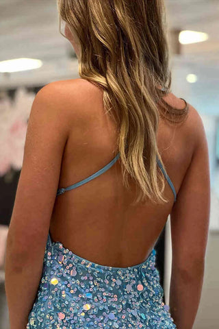 Robe de bal moulante dos nu à paillettes