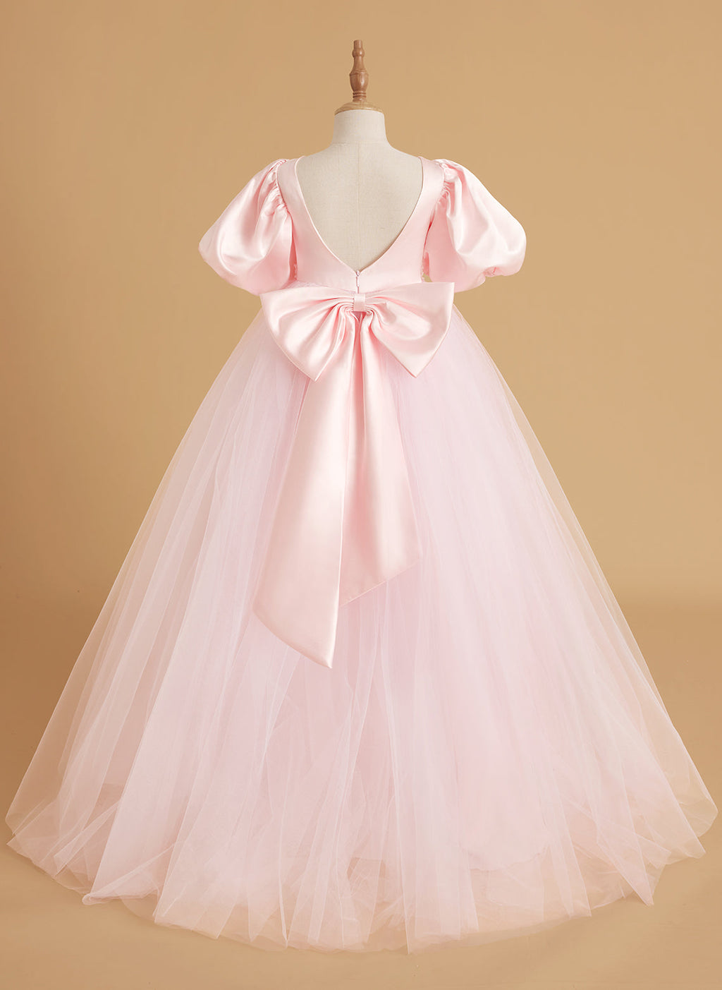 Vestido de niña de las flores de corte A, satén y tul, de manga corta 