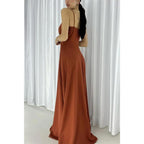 Robe de soirée longue simple et sexy à bretelles et col en V avec fente 