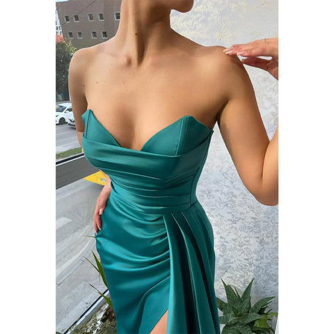 Robe de bal longue sexy à col en V et fente latérale