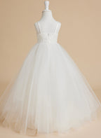 Vestido de baile/vestido largo de princesa de tul y encaje blanco (010145213) 