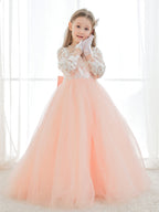Vestidos de niña de las flores de corte A, manga larga, encaje y tul, color rosa (2003227575) 
