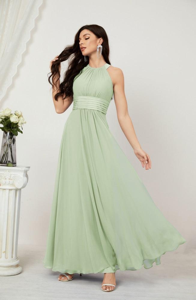 Vestido de fiesta formal Baoleely de gasa con cuello halter, largo, sin mangas, para dama de honor 2802 