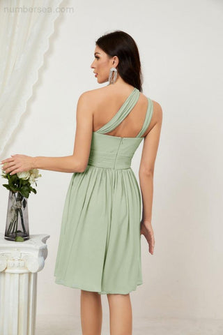 Vestido corto de gasa con un solo hombro para dama de honor de mujer Baoleely, ideal para fiestas y eventos formales como el baile de bienvenida (modelo 2804).