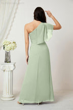 Baoleely  Chiffon Ruffled One Shoulder Long Bridesmaid Dresses A-line Formal Evening Gown Side Split 2809