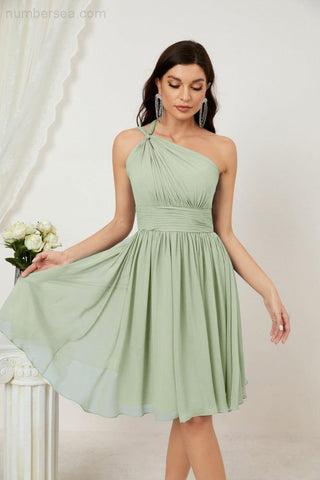 Vestido corto de gasa con un solo hombro para dama de honor de mujer Baoleely, ideal para fiestas y eventos formales como el baile de bienvenida (modelo 2804).