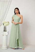 Baoleely  Chiffon Ruffled One Shoulder Long Bridesmaid Dresses A-line Formal Evening Gown Side Split 2809