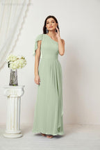 Baoleely  Chiffon Ruffled One Shoulder Long Bridesmaid Dresses A-line Formal Evening Gown Side Split 2809