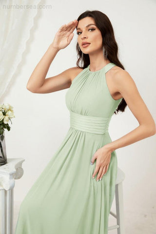 Baoleely Formal Party Gown Dress Chiffon Halter Long Sleeveless Bridesmaid Dresses 2802