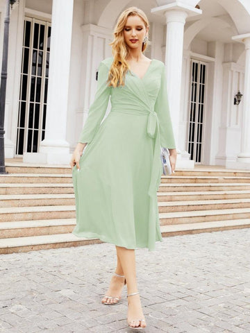 Vestido de dama de honor con espalda en V y cinturón, para la madre de la novia o invitada a la boda SY28031