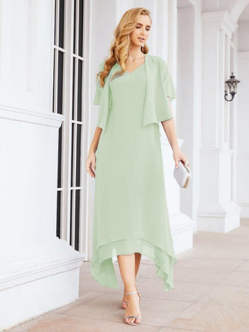 Vestido de fiesta formal de dos piezas corte A para la madre de la novia Sunderly SY28073