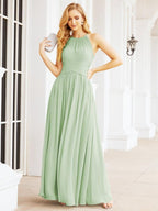 Baoleely Sleeveless Bridesmaid Dresses Long Prom Gown Zipper with Keyhole Back 28056