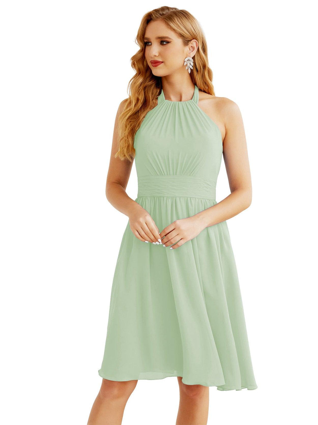 Robe de demoiselle d'honneur courte en mousseline de soie, dos nu, sans manches, robe de soirée formelle, dos nu, Baoleely 28023 