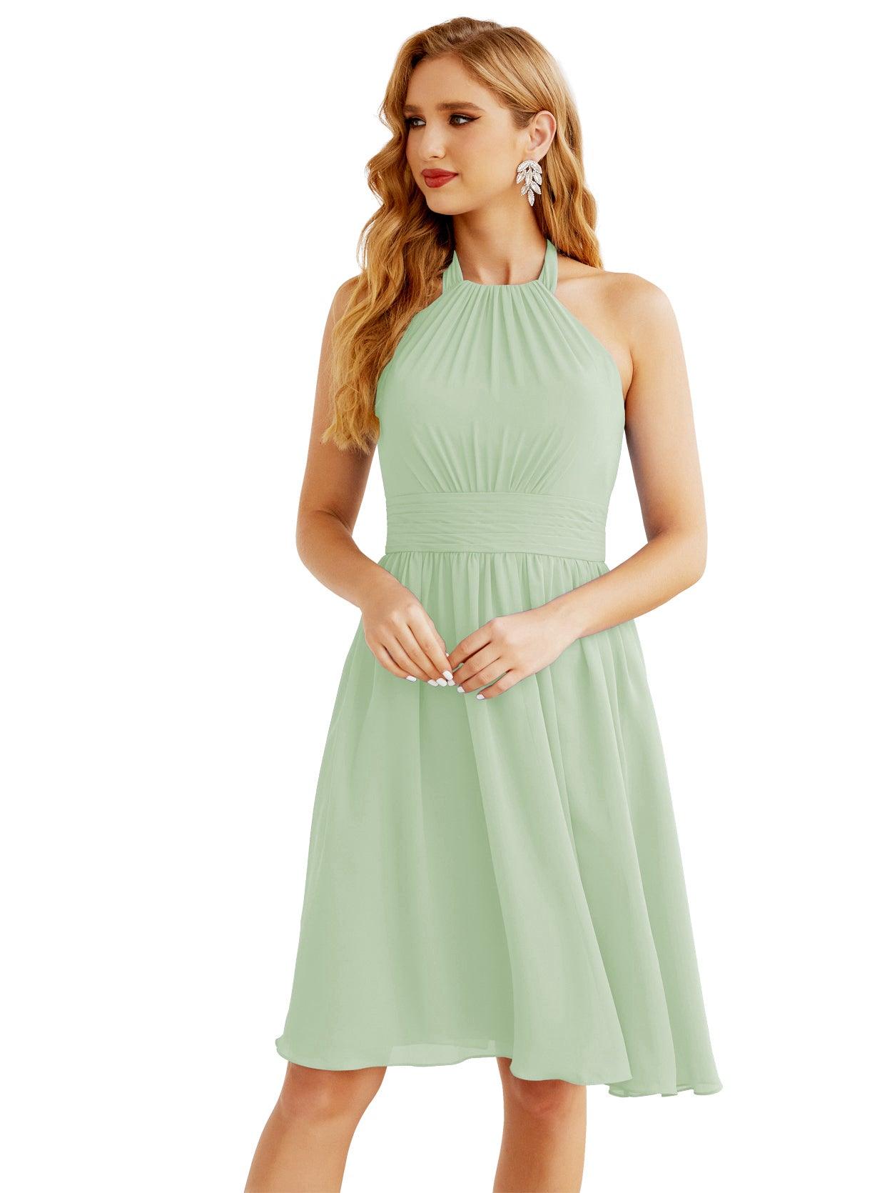 Robe de demoiselle d'honneur courte en mousseline de soie, dos nu, sans manches, robe de soirée formelle, dos nu, Baoleely 28023 