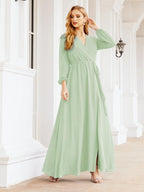 Vestido de dama de honor de gasa para mujer Sunderly, corte en A, manga larga, vestido de noche formal para invitada de boda SY28032 