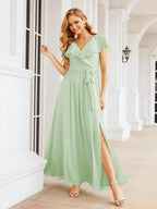 Bridesmaid Dresses with Flutter Sleeves Formal Evening Party Prom Gowns 28044