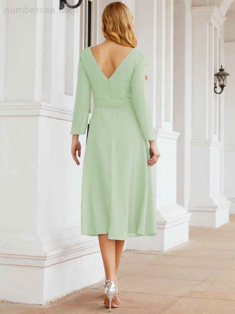 Robe de demoiselle d'honneur dos nu en V avec ceinture à la taille - Mère de la mariée - Invitée au mariage SY28031
