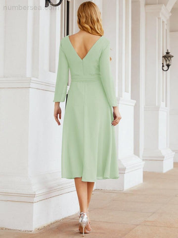 Vestido de dama de honor con espalda en V y cinturón, para la madre de la novia o invitada a la boda SY28031