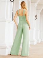 Baoleely Crisscross Neck Jumpsuit Formal Evening Dress Long Bridesmaid Dresses Bell-bottomed Pants 28033