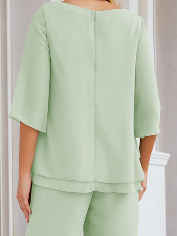 Elegante conjunto de pantalón y bata plateada de dos piezas para la madre de la novia, talla grande, con volantes, Sunderly Elegant SY28064