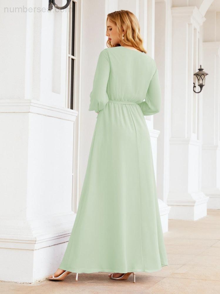 Vestido de dama de honor de gasa para mujer Sunderly, corte en A, manga larga, vestido de noche formal para invitada de boda SY28032 