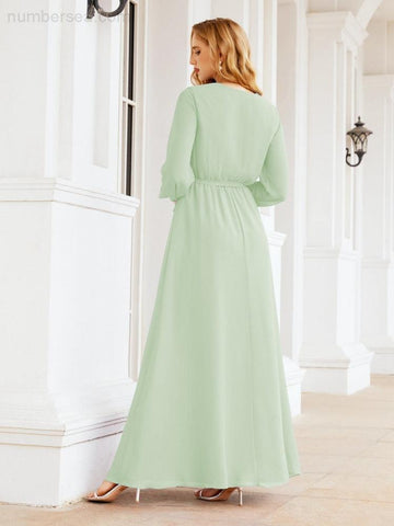 Sunnderly Women's Chiffon Bridesmaid Dress A line Long Sleeves Formal Evening Prom Gown for Wedding Guest SY28032