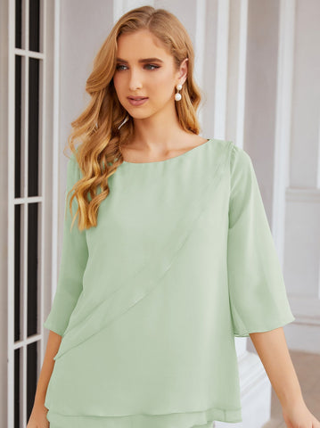 Elegante conjunto de pantalón y bata plateada de dos piezas para la madre de la novia, talla grande, con volantes, Sunderly Elegant SY28064