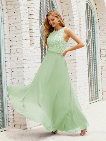 Vestido de dama de honor de encaje, largo hasta el suelo, con bolsillos, 28017 