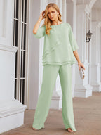 Baoleely Élégante robe mère de la mariée 2 pièces, grande taille, pantalon, volants, couches argentées, peignoir 28064