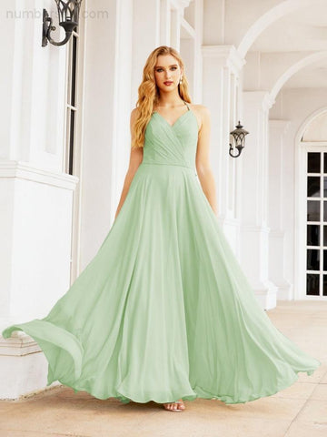 Baoleely Halter Chiffon Bridesmaid Dresses Wedding Appare Sleeveless Formal Prom Dress with Ruffled Back 28035