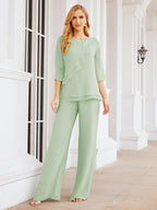 Baoleely Élégante robe mère de la mariée 2 pièces, grande taille, pantalon, volants, couches argentées, peignoir 28064